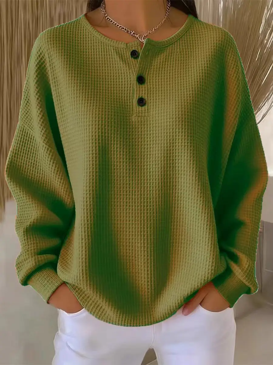 Hoodies women 2026 casual fashion round-neck Waffle autumn/Winter new solid color pullover loose top women's clothing