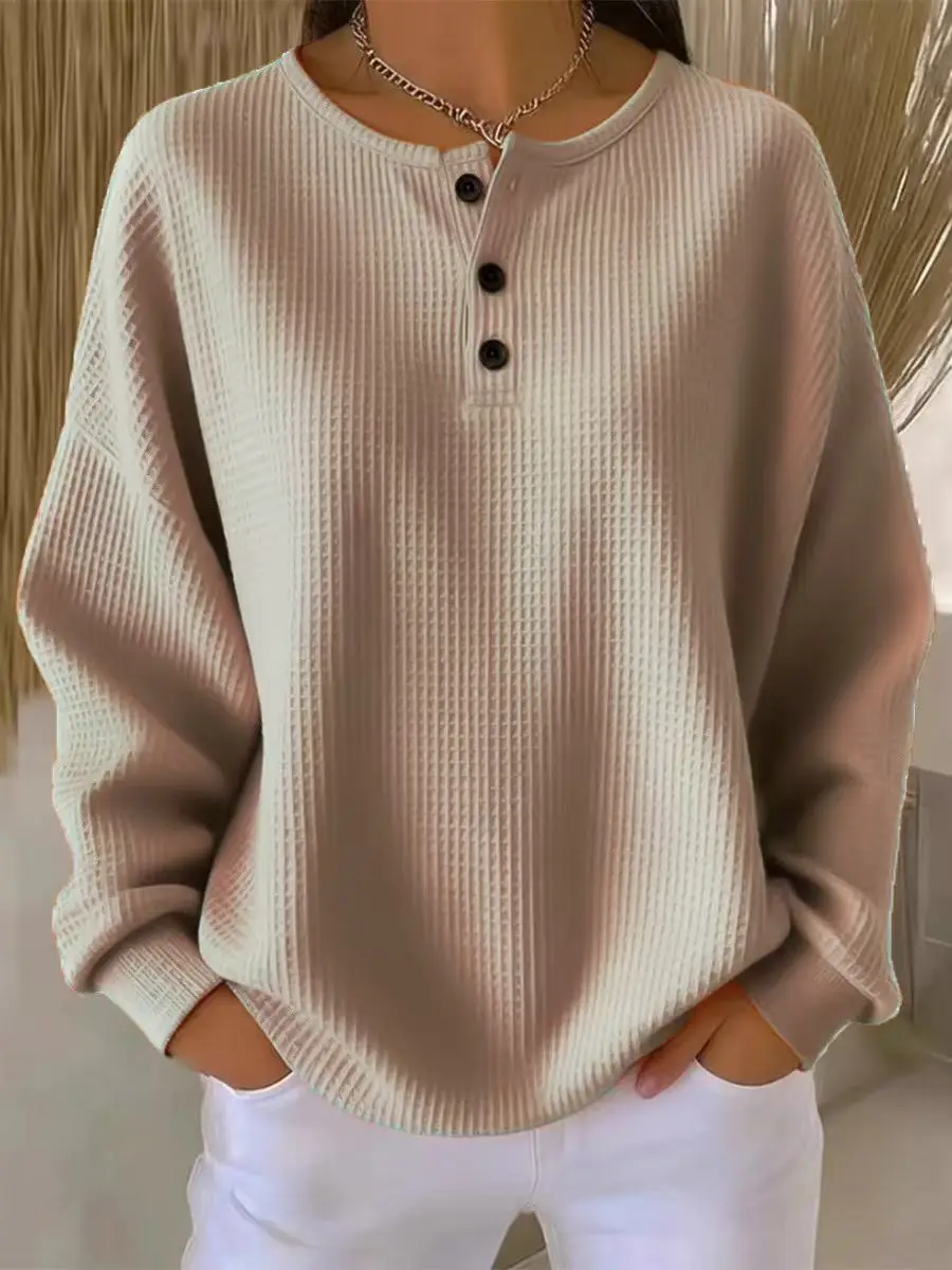 Hoodies women 2026 casual fashion round-neck Waffle autumn/Winter new solid color pullover loose top women's clothing