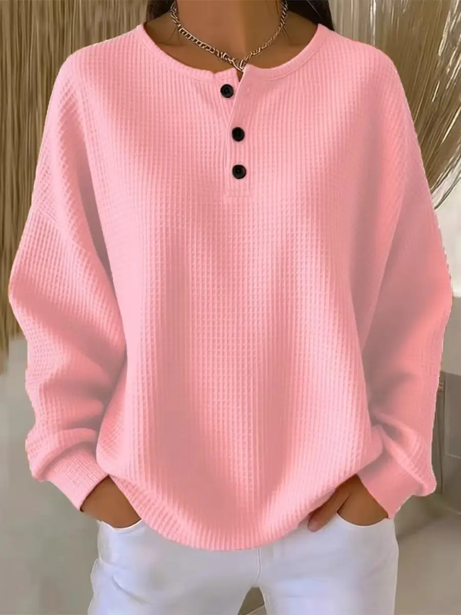 Hoodies women 2026 casual fashion round-neck Waffle autumn/Winter new solid color pullover loose top women's clothing