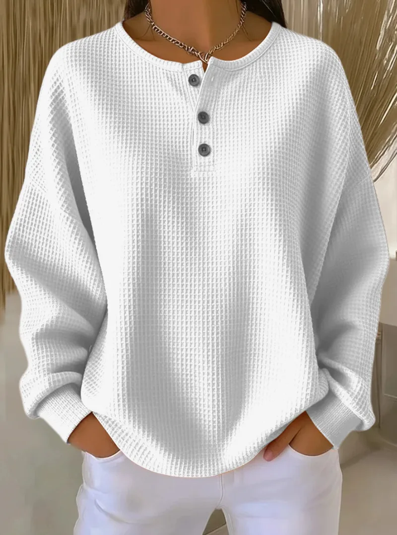 Hoodies women 2026 casual fashion round-neck Waffle autumn/Winter new solid color pullover loose top women's clothing