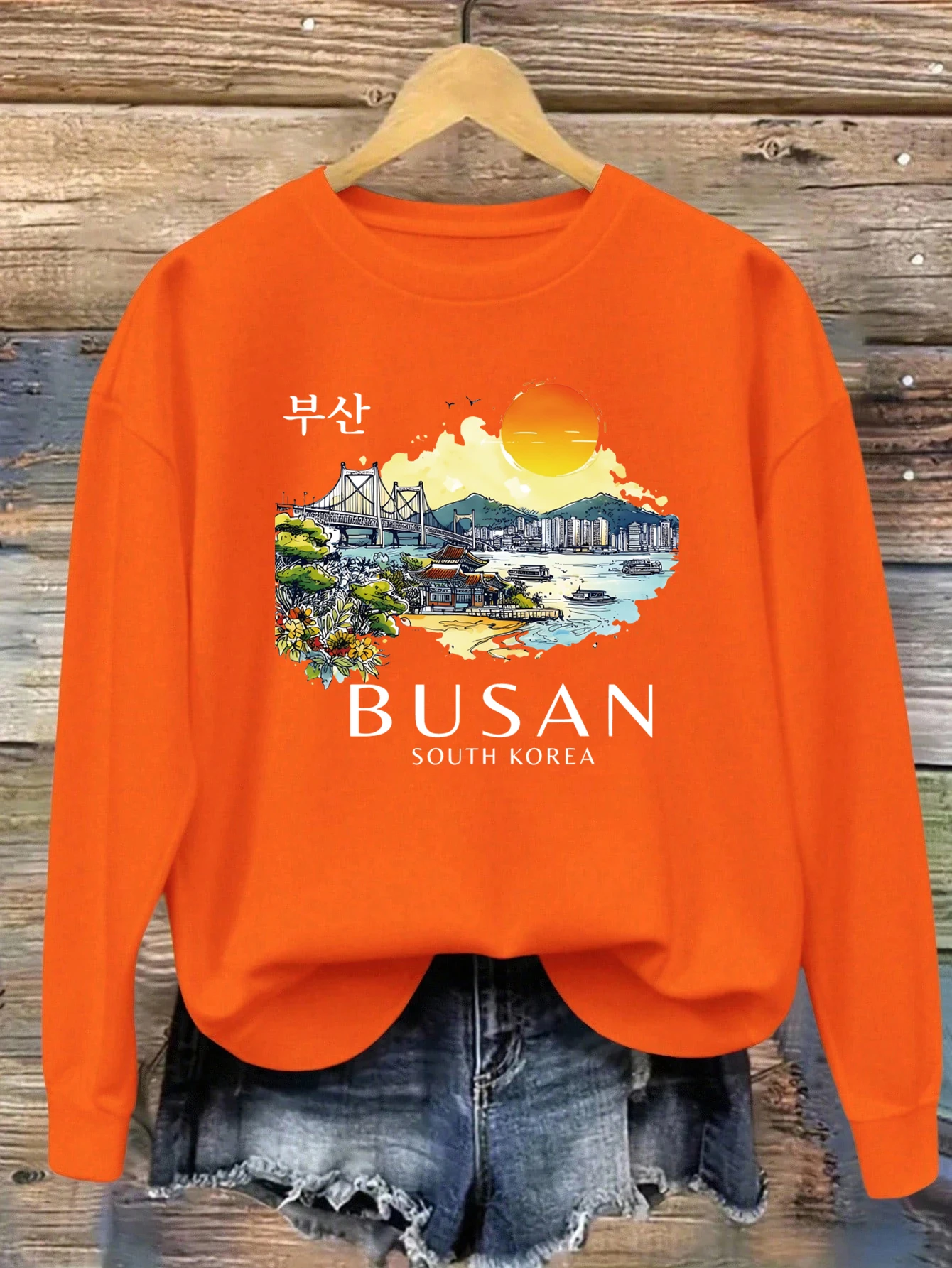 Busan South Korea Printing Women Sweatshirt Fleece Comfortable Pullovers Autumn O-Neck Streetwear Loose Casual Woman Clothes