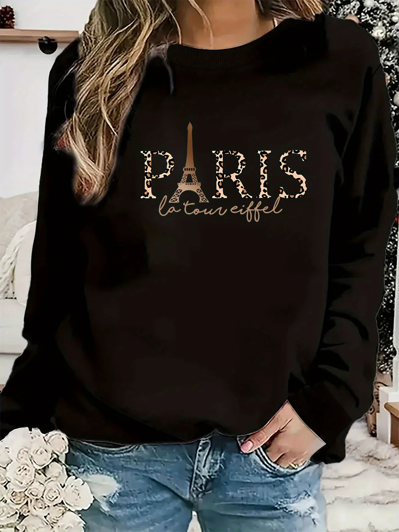 Paris Women's Autumn Winter Fashion Casual Sports Loose Los Angeles Print Fleece Warm Long Sleeved Pocket Hooded Sweatshirt