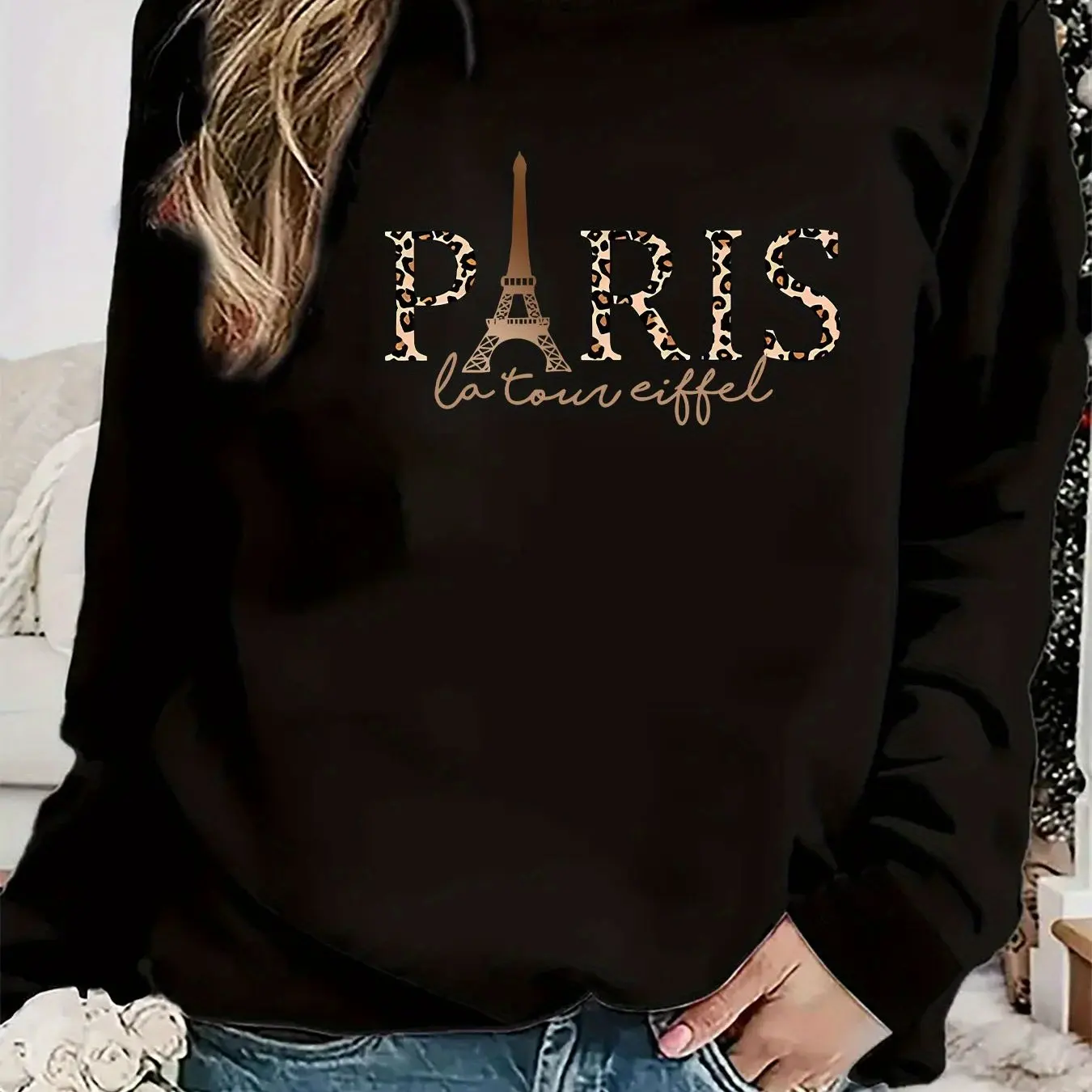 Paris Women's Autumn Winter Fashion Casual Sports Loose Los Angeles Print Fleece Warm Long Sleeved Pocket Hooded Sweatshirt