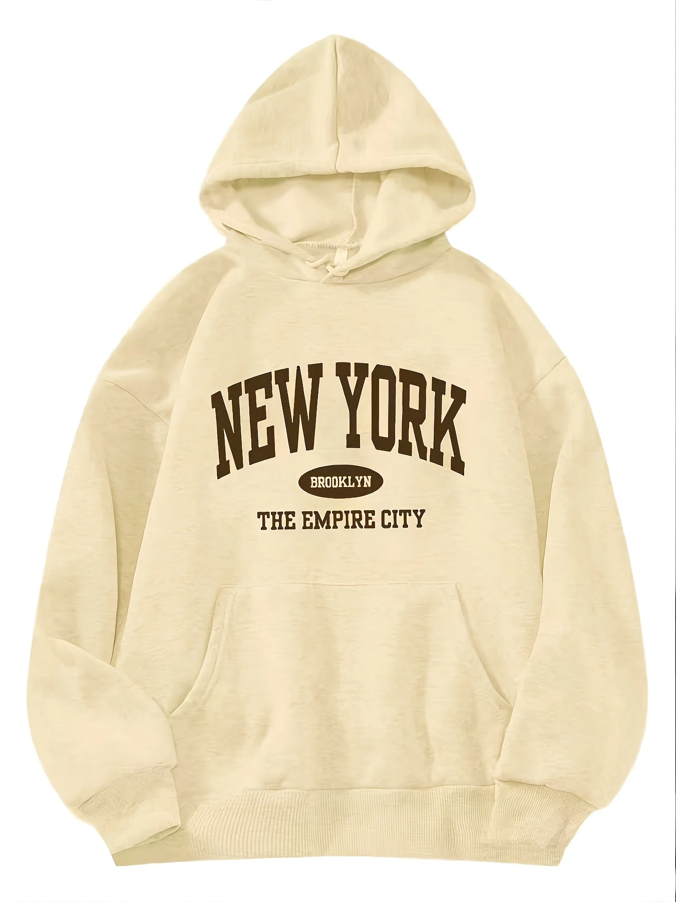 Women's autumn and winter warm and loose casual New York USA letter printed suede long sleeved hooded sweatshirt