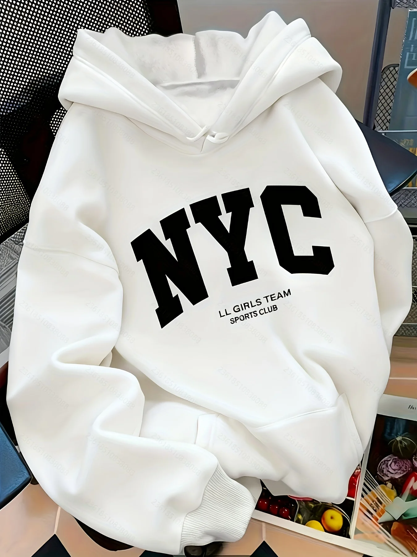 Women's autumn and winter warm and loose casual New York USA letter printed suede long sleeved hooded sweatshirt