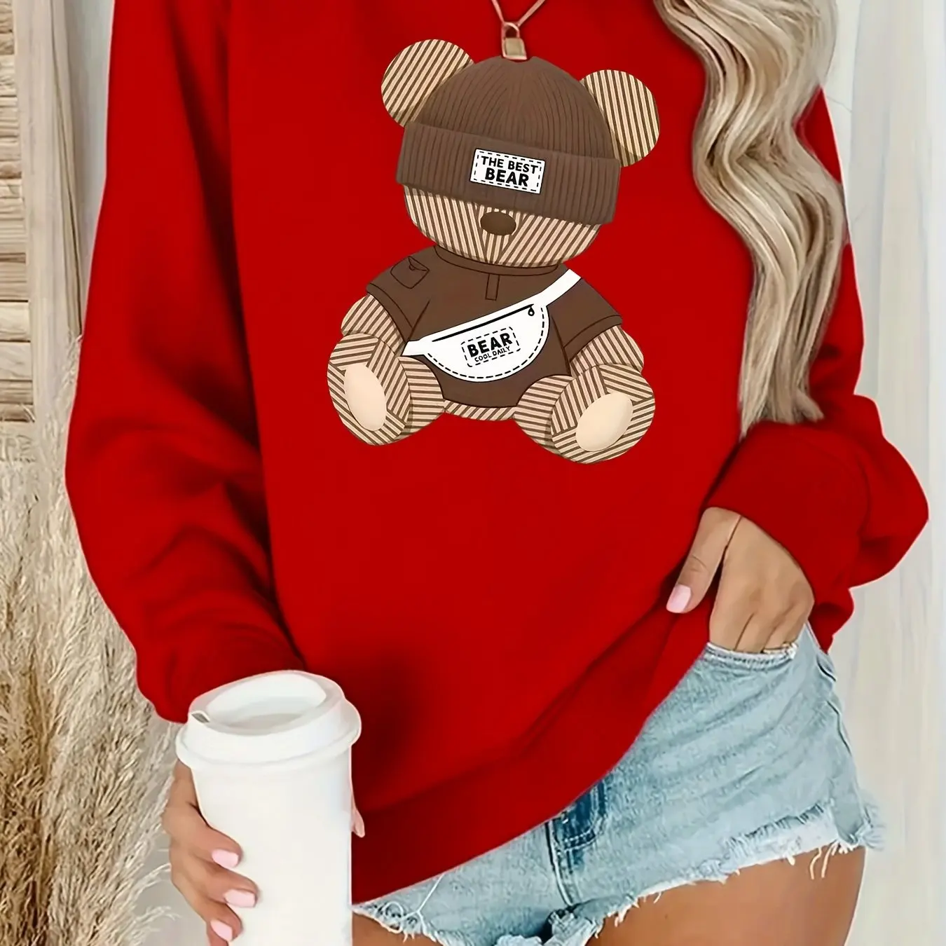Women's Autumn and Winter Loose Casual Comfortable Cartoon Tiger Print Plus Velvet Long-Sleeved Round Neck Hoodie Pullover