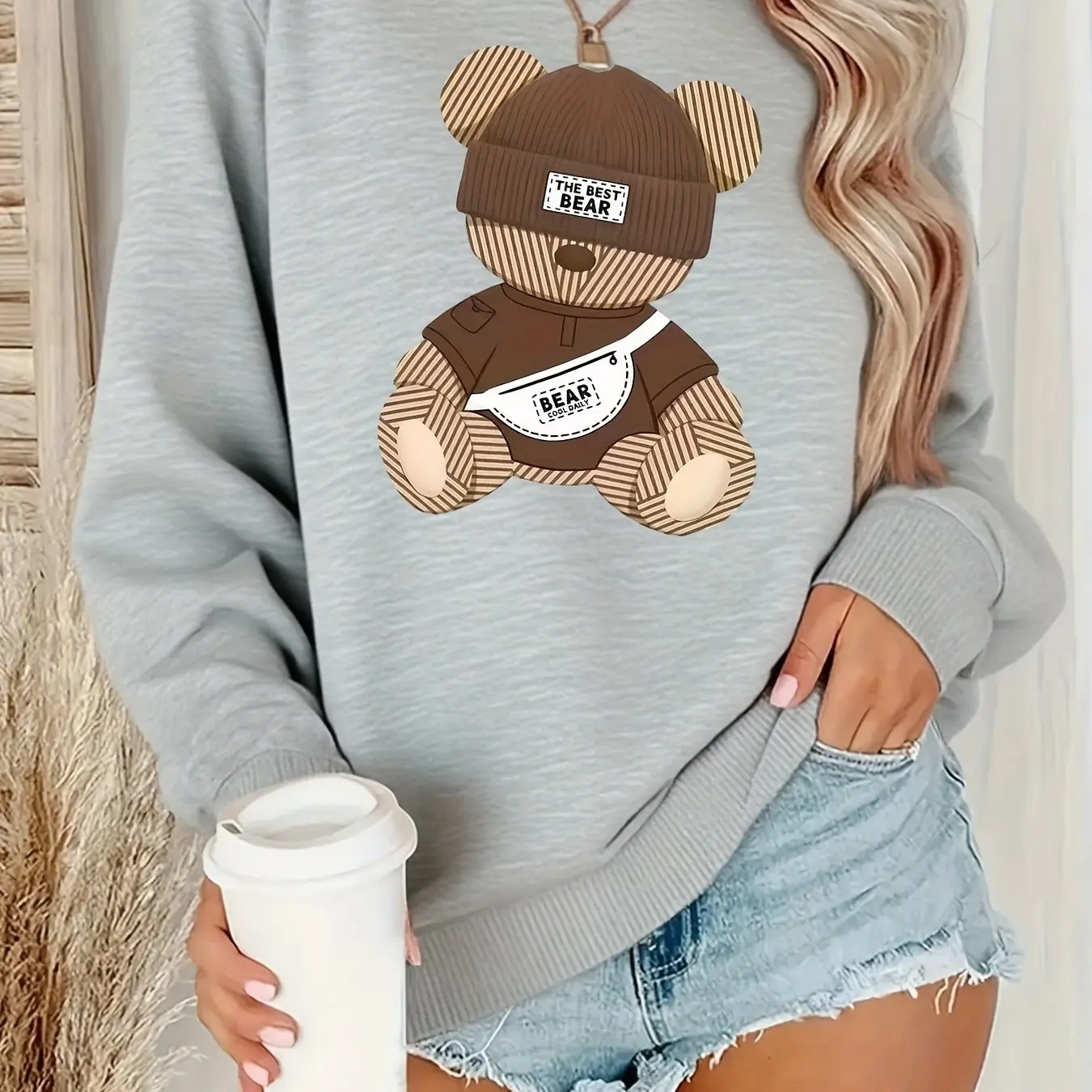 Women's Autumn and Winter Loose Casual Comfortable Cartoon Tiger Print Plus Velvet Long-Sleeved Round Neck Hoodie Pullover