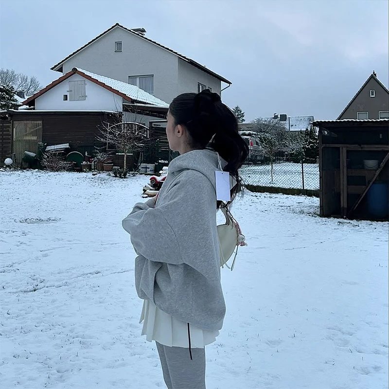 Casual Dog Print Hooded Women Loose Full Sleeve O-neck Solid Pockets Sweatshirt Female 2026 Fashion Spring Summer Outwear