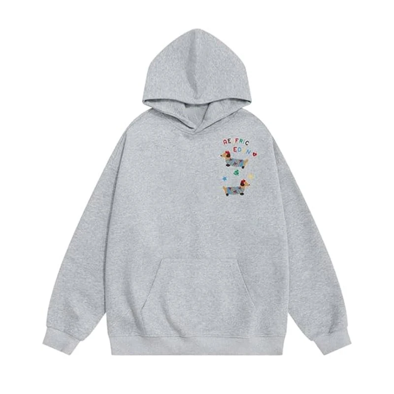 Casual Dog Print Hooded Women Loose Full Sleeve O-neck Solid Pockets Sweatshirt Female 2026 Fashion Spring Summer Outwear