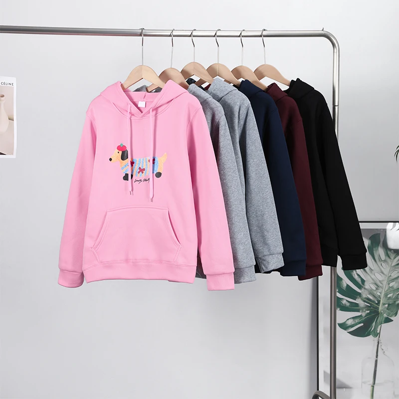 Casual Dog Print Hooded Women Loose Full Sleeve O-neck Solid Pockets Sweatshirt Female 2026 Fashion Spring Summer Outwear