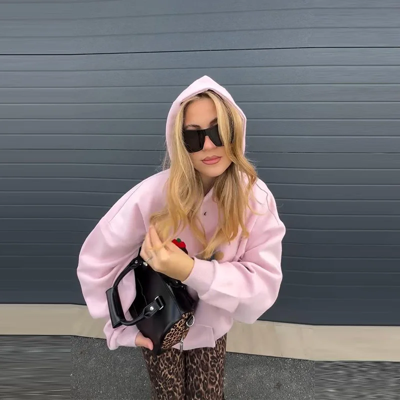 Casual Dog Print Hooded Women Loose Full Sleeve O-neck Solid Pockets Sweatshirt Female 2026 Fashion Spring Summer Outwear