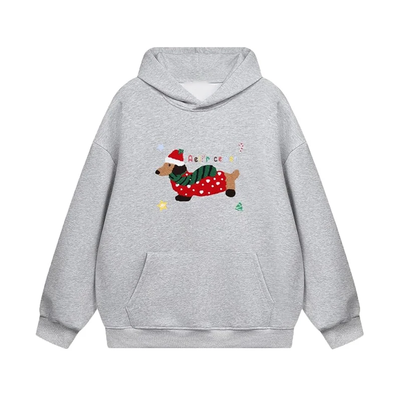 Casual Dog Print Hooded Women Loose Full Sleeve O-neck Solid Pockets Sweatshirt Female 2026 Fashion Spring Summer Outwear