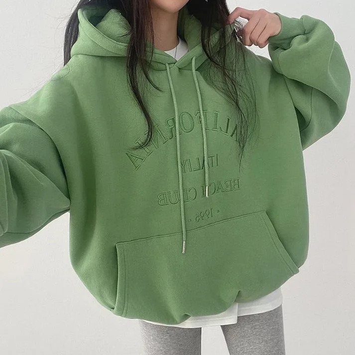 Woman 2025 Autumn and Winter Street Loose Embroidery Casual Hoodies New Plush Hooded Sweatshirt Women Sweatshirts