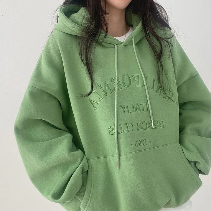 Woman 2025 Autumn and Winter Street Loose Embroidery Casual Hoodies New Plush Hooded Sweatshirt Women Sweatshirts