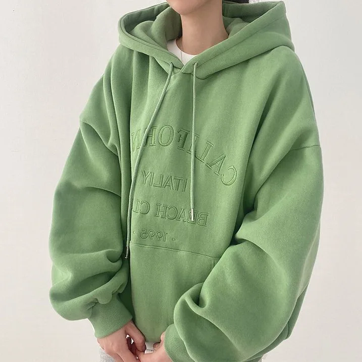 Woman 2025 Autumn and Winter Street Loose Embroidery Casual Hoodies New Plush Hooded Sweatshirt Women Sweatshirts