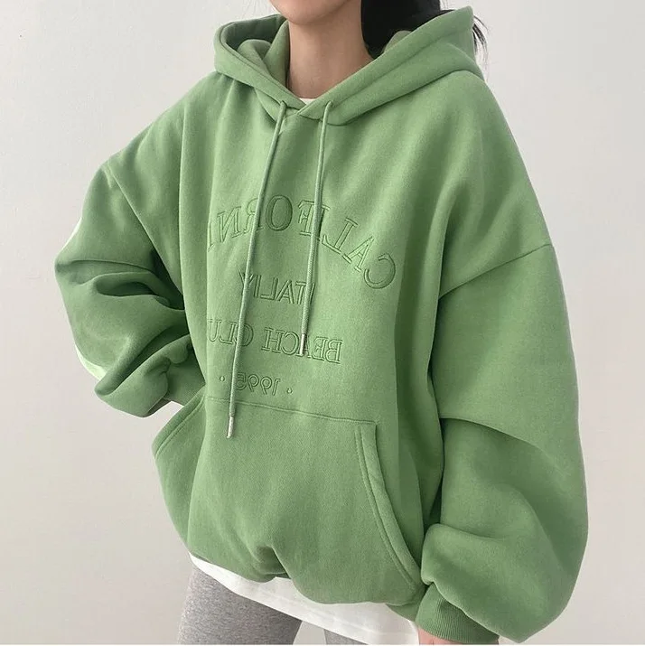 Woman 2025 Autumn and Winter Street Loose Embroidery Casual Hoodies New Plush Hooded Sweatshirt Women Sweatshirts