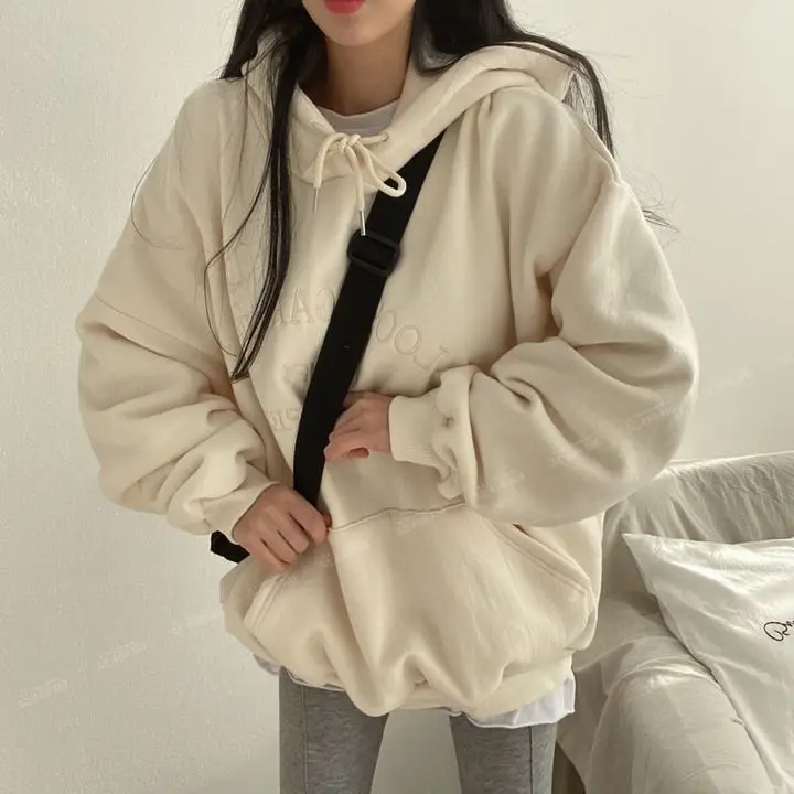 Woman 2025 Autumn and Winter Street Loose Embroidery Casual Hoodies New Plush Hooded Sweatshirt Women Sweatshirts