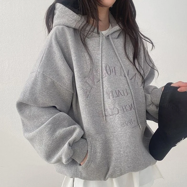 Woman 2025 Autumn and Winter Street Loose Embroidery Casual Hoodies New Plush Hooded Sweatshirt Women Sweatshirts
