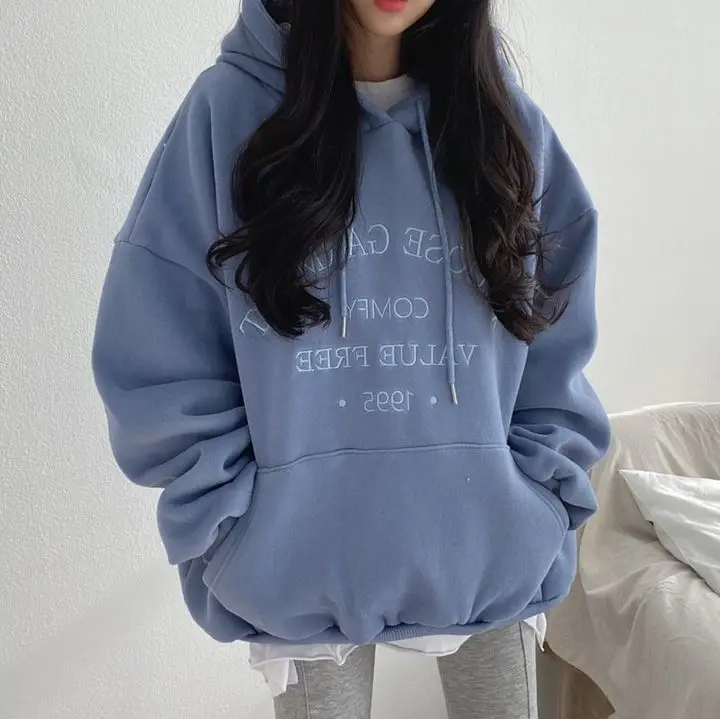 Woman 2025 Autumn and Winter Street Loose Embroidery Casual Hoodies New Plush Hooded Sweatshirt Women Sweatshirts