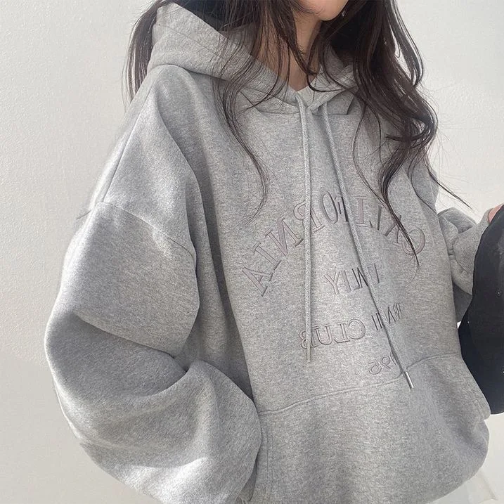 Woman 2025 Autumn and Winter Street Loose Embroidery Casual Hoodies New Plush Hooded Sweatshirt Women Sweatshirts