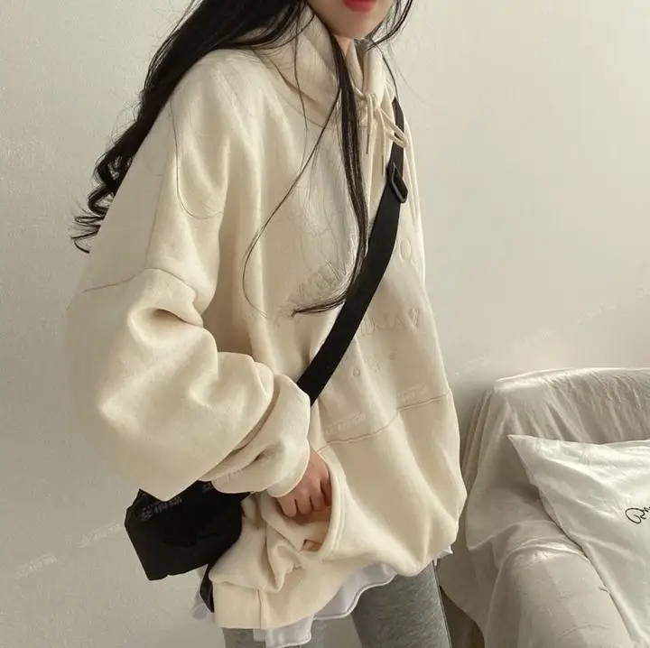 Woman 2025 Autumn and Winter Street Loose Embroidery Casual Hoodies New Plush Hooded Sweatshirt Women Sweatshirts