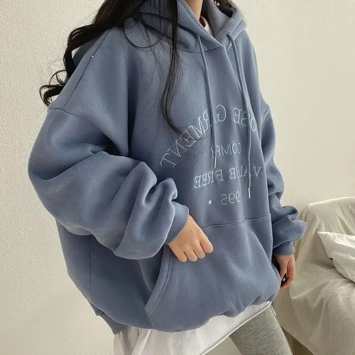 Woman 2025 Autumn and Winter Street Loose Embroidery Casual Hoodies New Plush Hooded Sweatshirt Women Sweatshirts