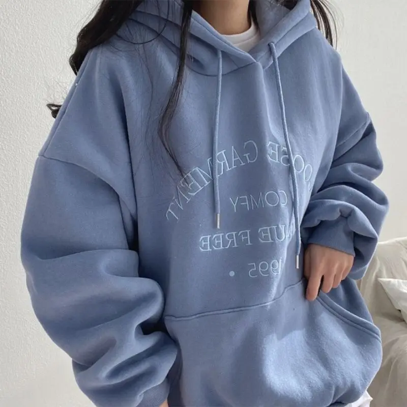 Woman 2025 Autumn and Winter Street Loose Embroidery Casual Hoodies New Plush Hooded Sweatshirt Women Sweatshirts
