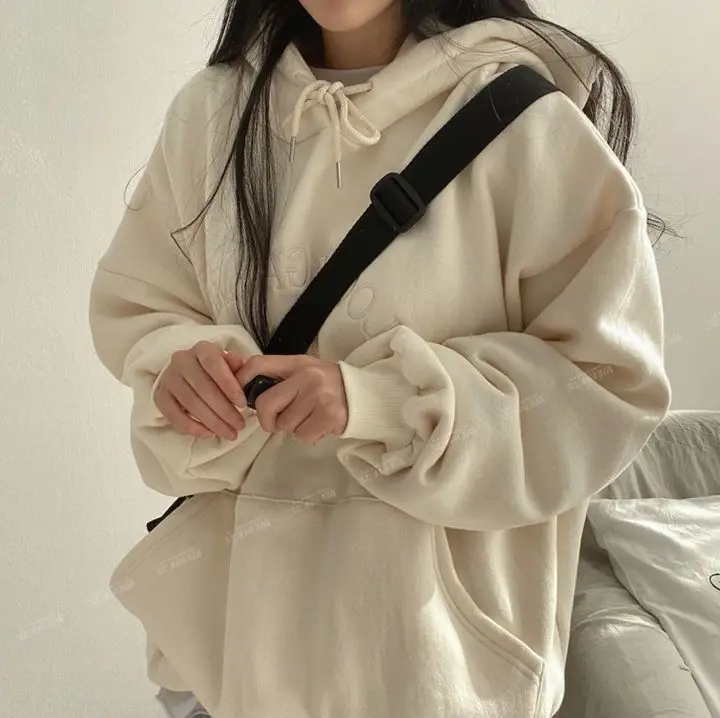 Woman 2025 Autumn and Winter Street Loose Embroidery Casual Hoodies New Plush Hooded Sweatshirt Women Sweatshirts