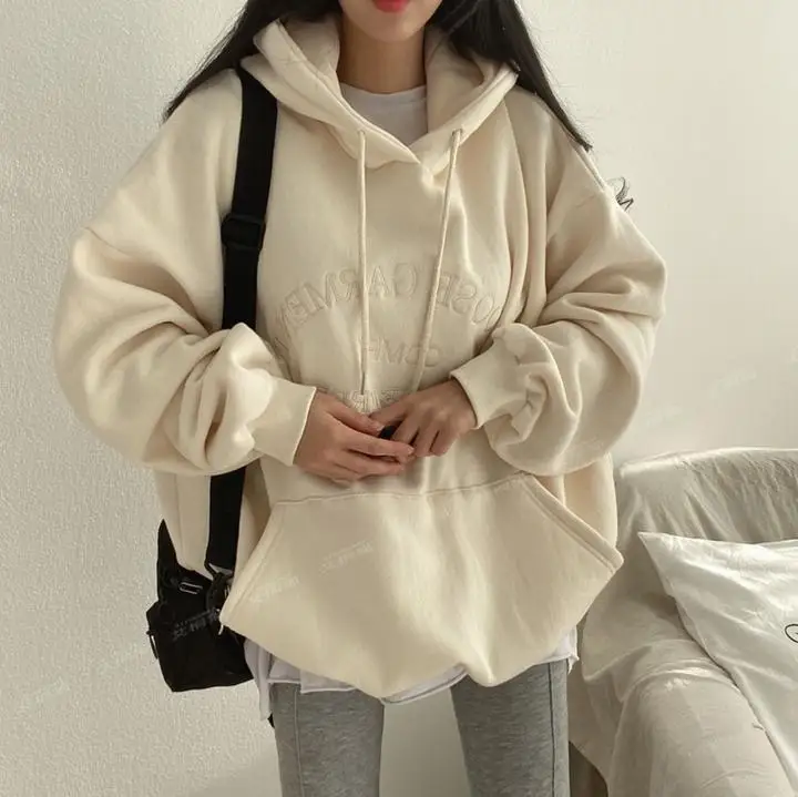Woman 2025 Autumn and Winter Street Loose Embroidery Casual Hoodies New Plush Hooded Sweatshirt Women Sweatshirts