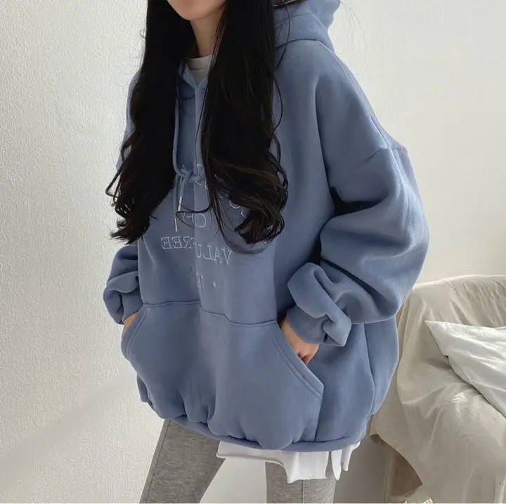 Woman 2025 Autumn and Winter Street Loose Embroidery Casual Hoodies New Plush Hooded Sweatshirt Women Sweatshirts