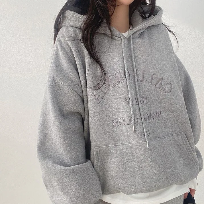 Woman 2025 Autumn and Winter Street Loose Embroidery Casual Hoodies New Plush Hooded Sweatshirt Women Sweatshirts