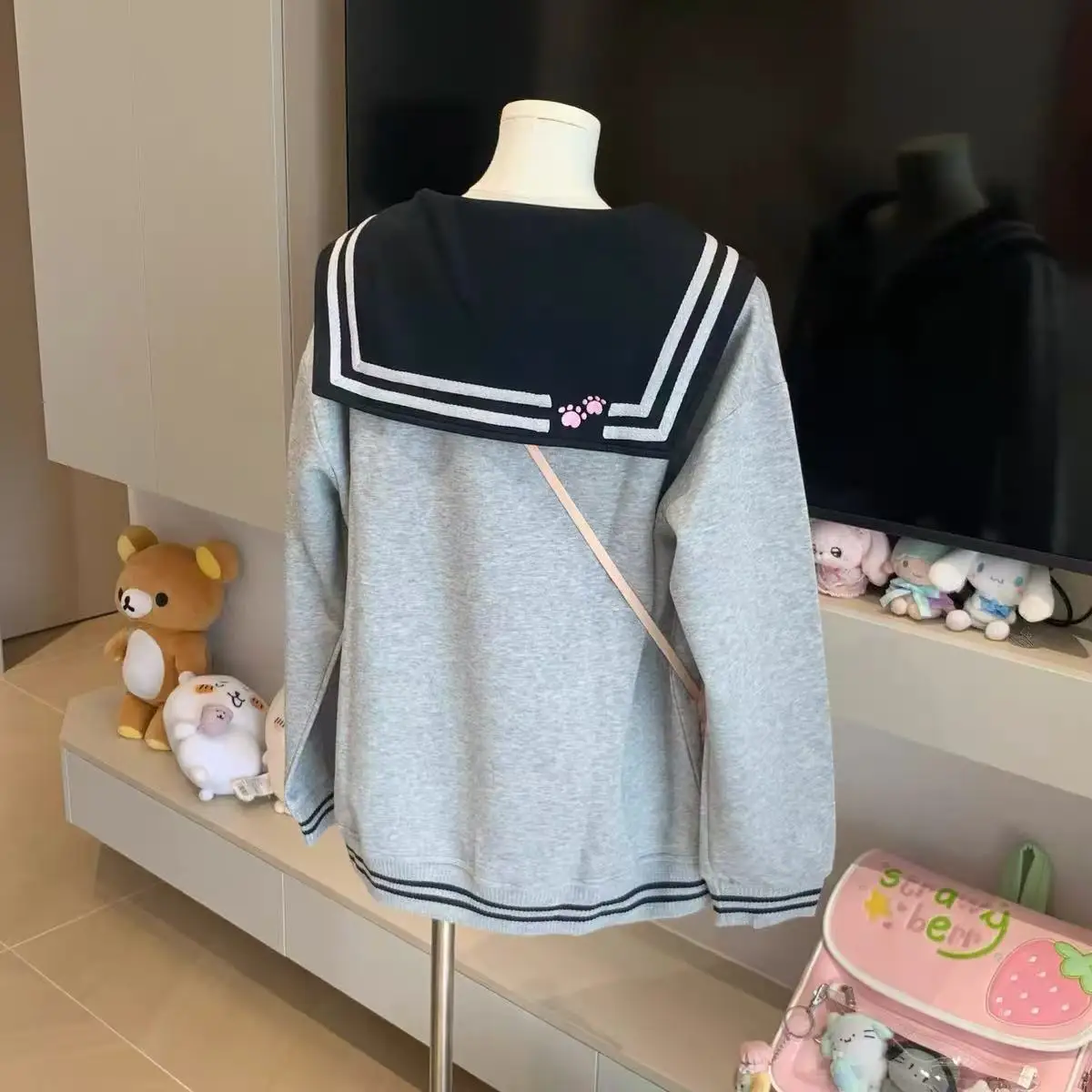 2025 Women's Clothing Japanese Sweatshirts Cute Cat Sailor Collar Loose Hoodies Cotton Thicked Fashion Casual Hoodie Ropa Mujer