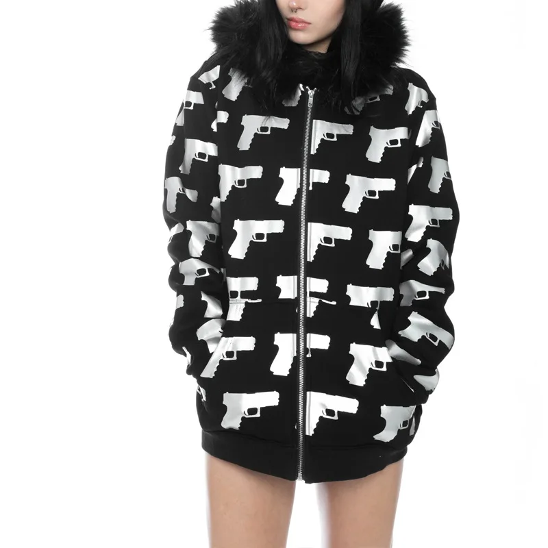 2026 autumn and winter hooded sports hoodie set, dark gothic punk style printed hoodie set, black