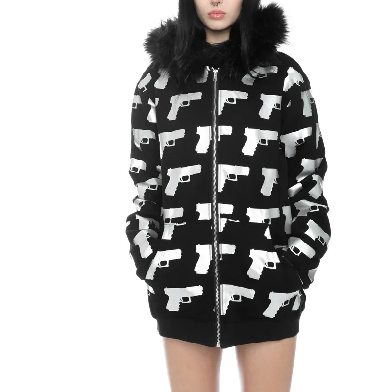 2026 autumn and winter hooded sports hoodie set, dark gothic punk style printed hoodie set, black