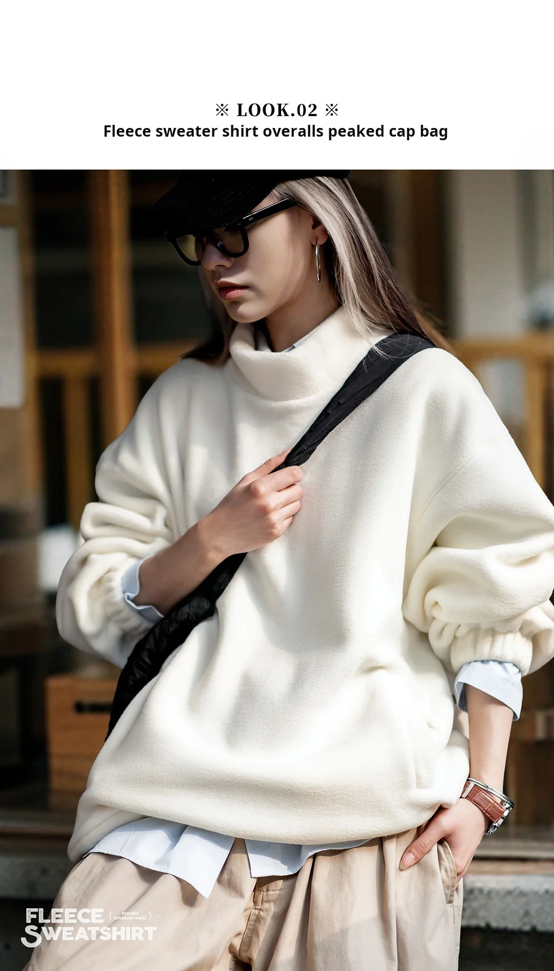 Maden Women’s Fleece Sweatshirt 370gsm Stand Collar Oversized Loose Pullover Unisex Thick Warm Autumn Winter Basic Sweatshirt