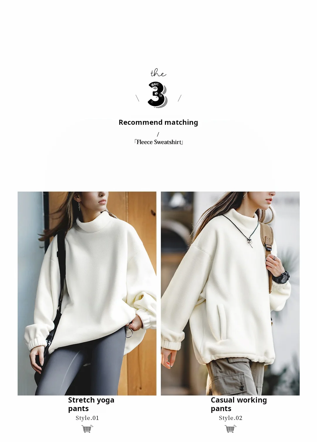 Maden Women’s Fleece Sweatshirt 370gsm Stand Collar Oversized Loose Pullover Unisex Thick Warm Autumn Winter Basic Sweatshirt