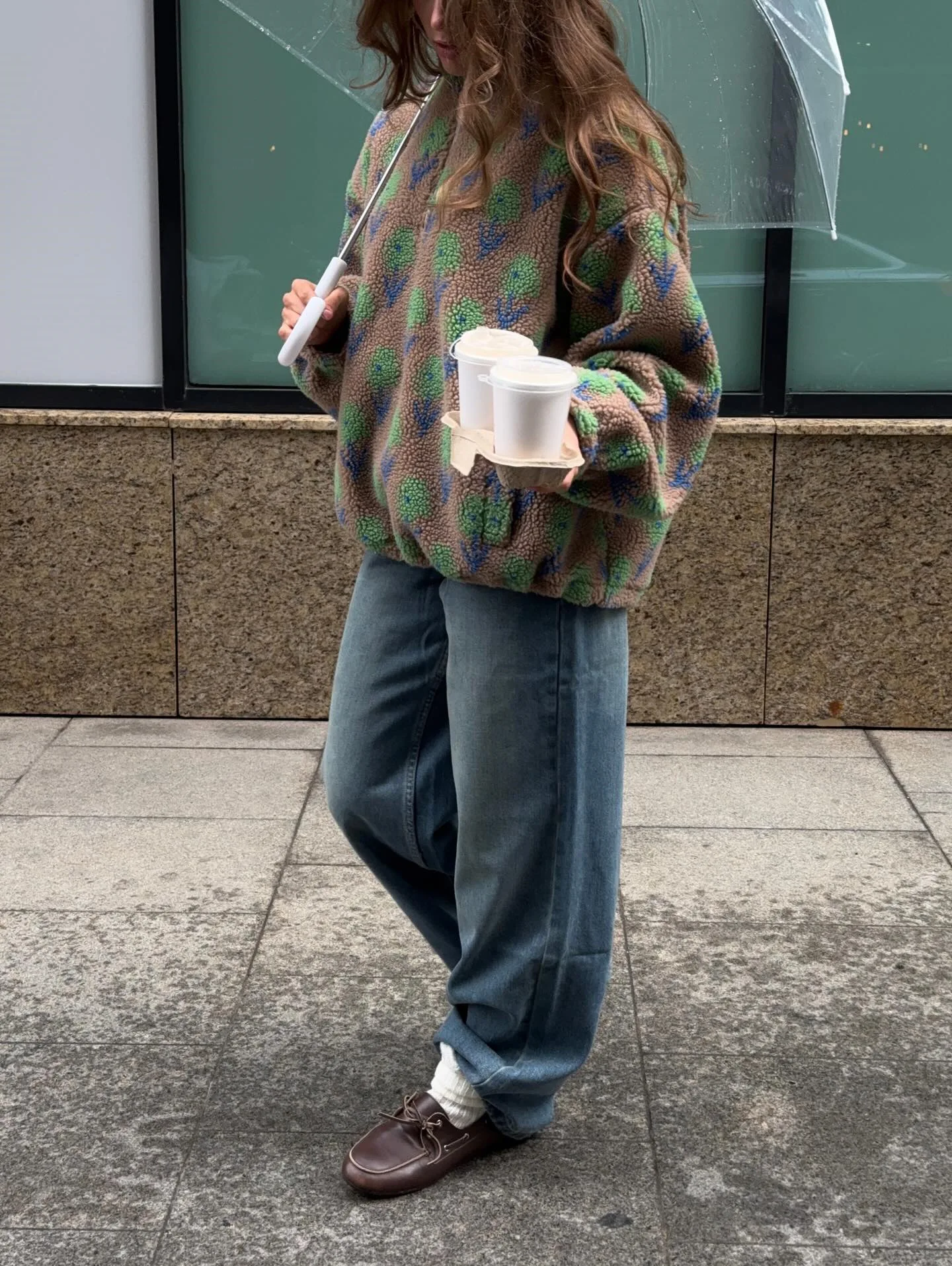 Ticketsx Women Printed Lamb Fur Hoodies Vintage Fashion Floral Contrast Loose Pullover Fall Winter Casual Street Office Hoodies