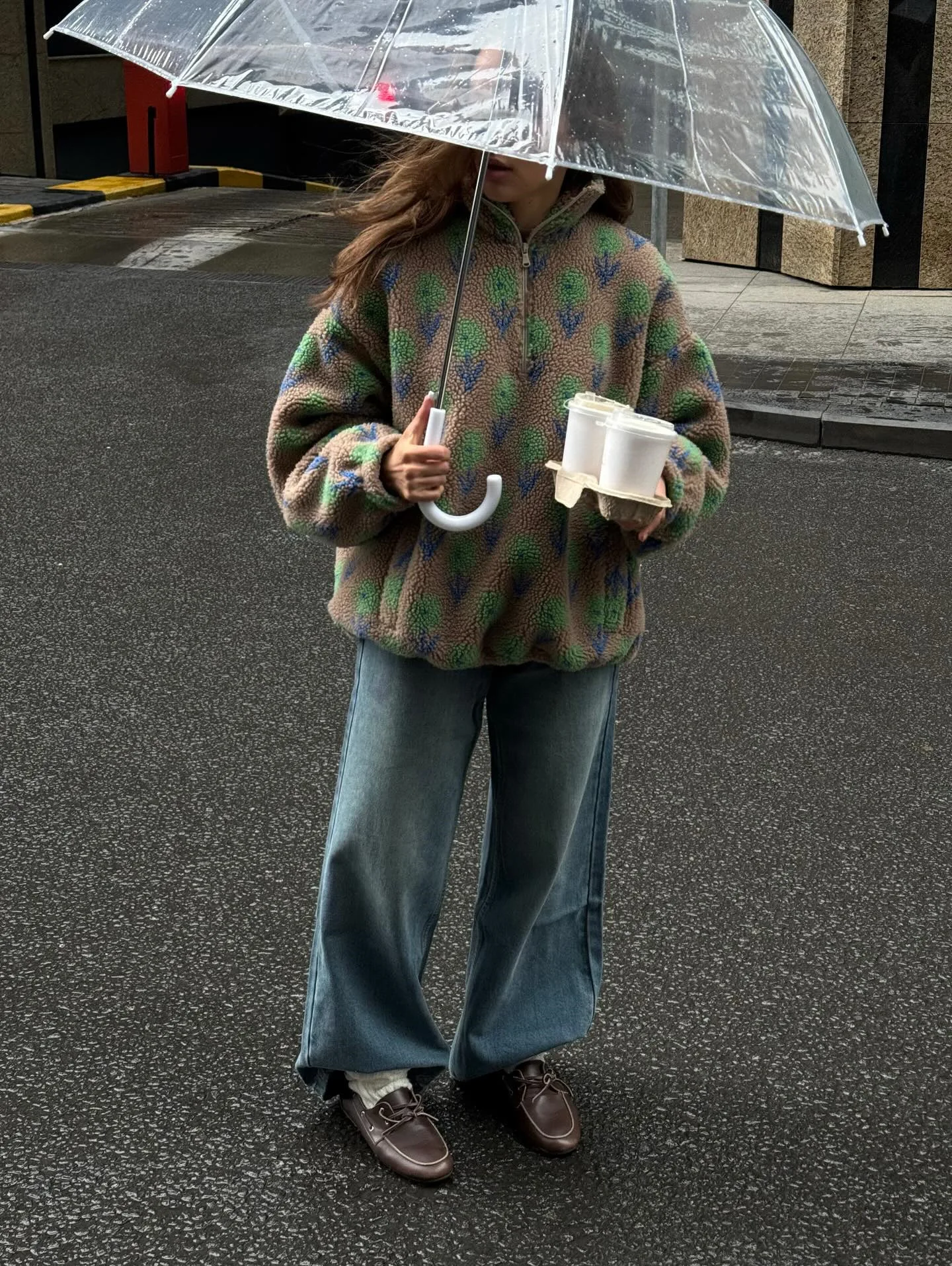 Ticketsx Women Printed Lamb Fur Hoodies Vintage Fashion Floral Contrast Loose Pullover Fall Winter Casual Street Office Hoodies