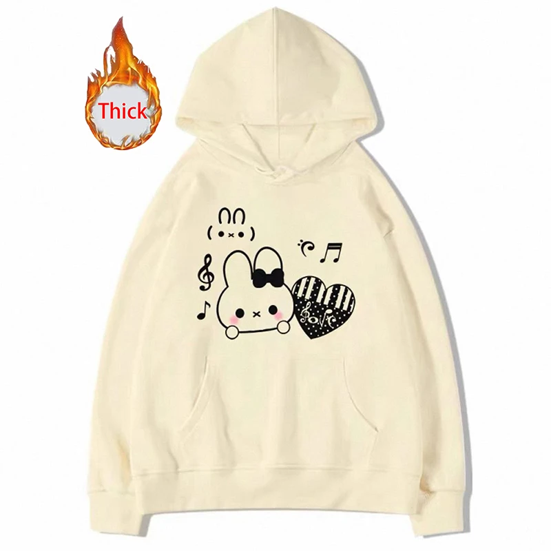 Women Thick Cute Cartoon Hoodies Fashion Long Sleeve Preppy Style Kawaii Tops Coat Fall Winter Sweet Female Warm Loose Pullover