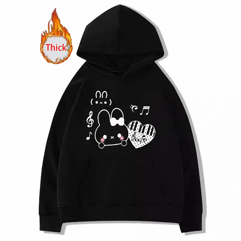 Women Thick Cute Cartoon Hoodies Fashion Long Sleeve Preppy Style Kawaii Tops Coat Fall Winter Sweet Female Warm Loose Pullover