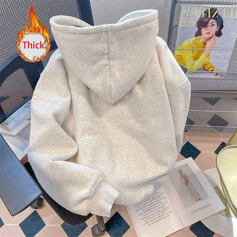 Women Thick Cute Cartoon Hoodies Fashion Long Sleeve Preppy Style Kawaii Tops Coat Fall Winter Sweet Female Warm Loose Pullover