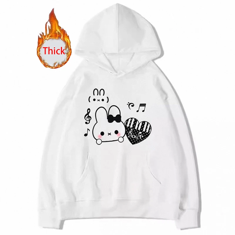 Women Thick Cute Cartoon Hoodies Fashion Long Sleeve Preppy Style Kawaii Tops Coat Fall Winter Sweet Female Warm Loose Pullover