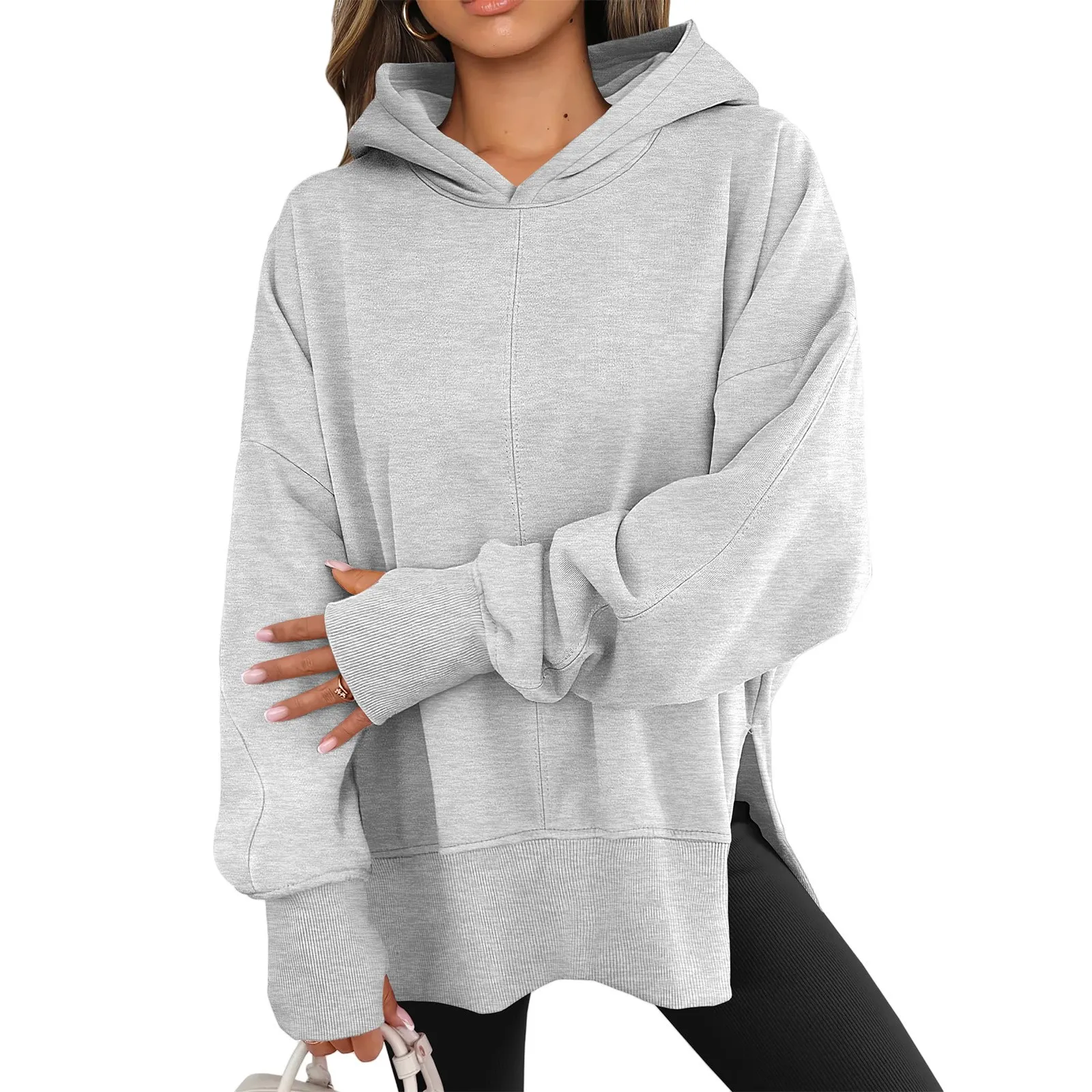 Pullover Round Neck Batwing Hoodie Japanese Korean Casual Women Sweatshirt with Regular Length Long Sleeve No Iron Finish Autumn