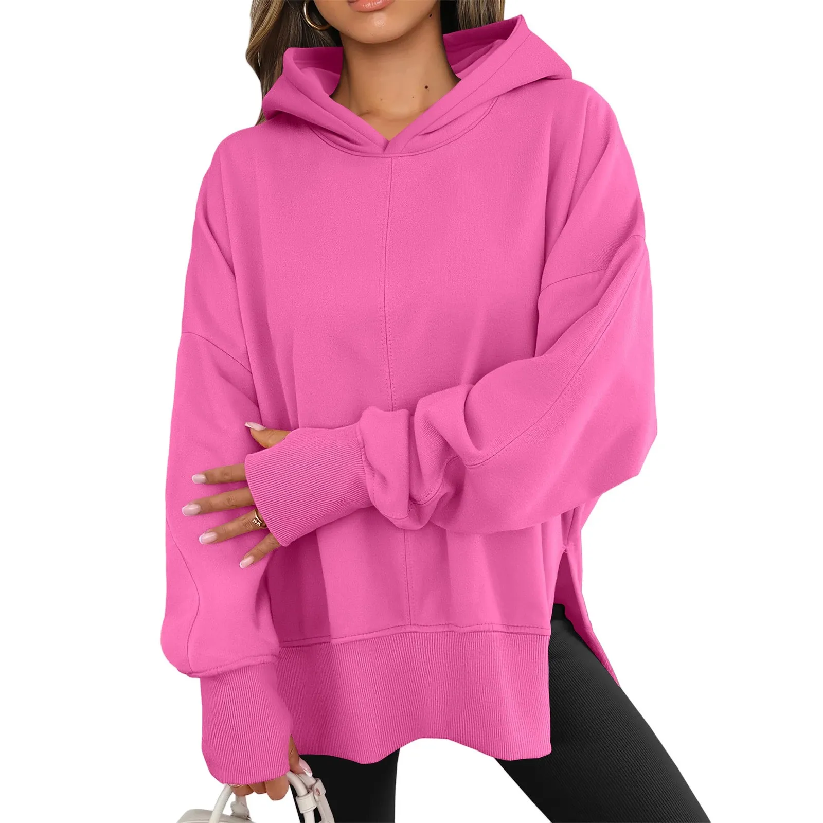 Pullover Round Neck Batwing Hoodie Japanese Korean Casual Women Sweatshirt with Regular Length Long Sleeve No Iron Finish Autumn