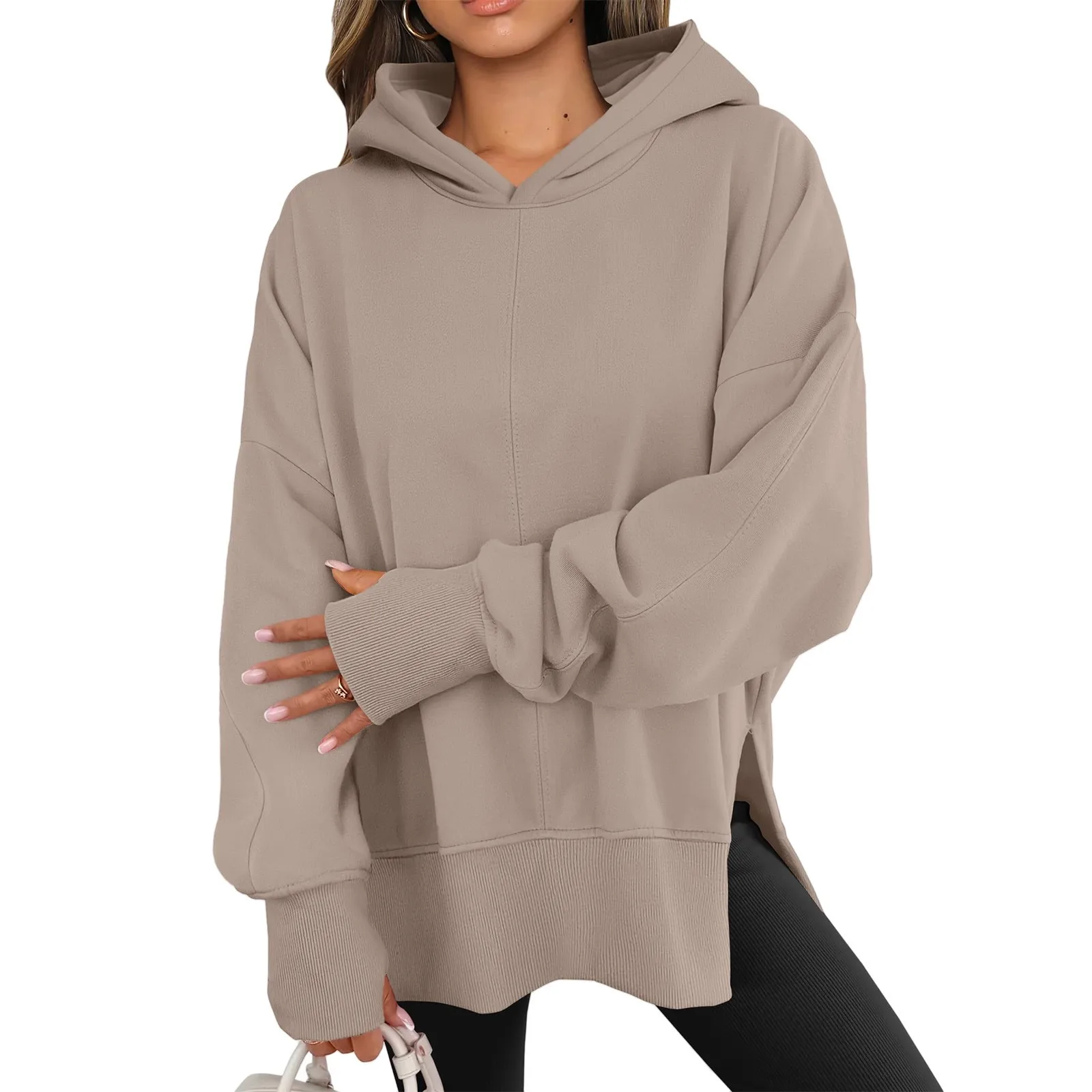 Pullover Round Neck Batwing Hoodie Japanese Korean Casual Women Sweatshirt with Regular Length Long Sleeve No Iron Finish Autumn