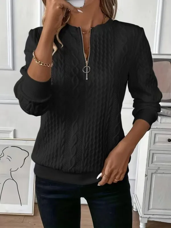 Casual Long Sleeve Sweatshirt Loose Fit Japanese Korean Casual with Regular Length Half Open Neck Regular Sleeve Women Hoodie