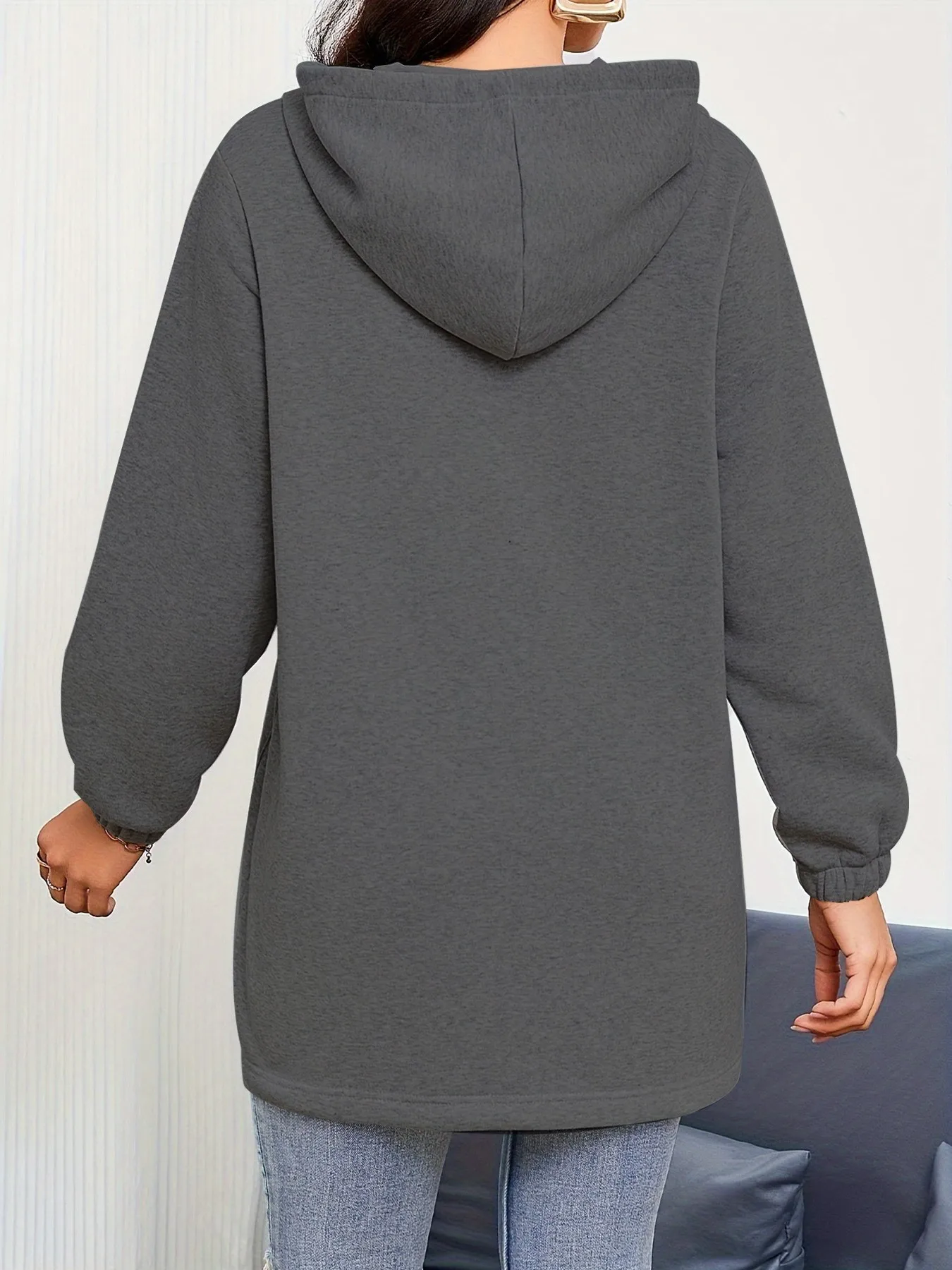 Women's And Women Zip-Up Hoodie Thick Loose Fit Long Sleeve Mid Length Casual Basic Zipper Sweatshirt Regular Sleeve with Front