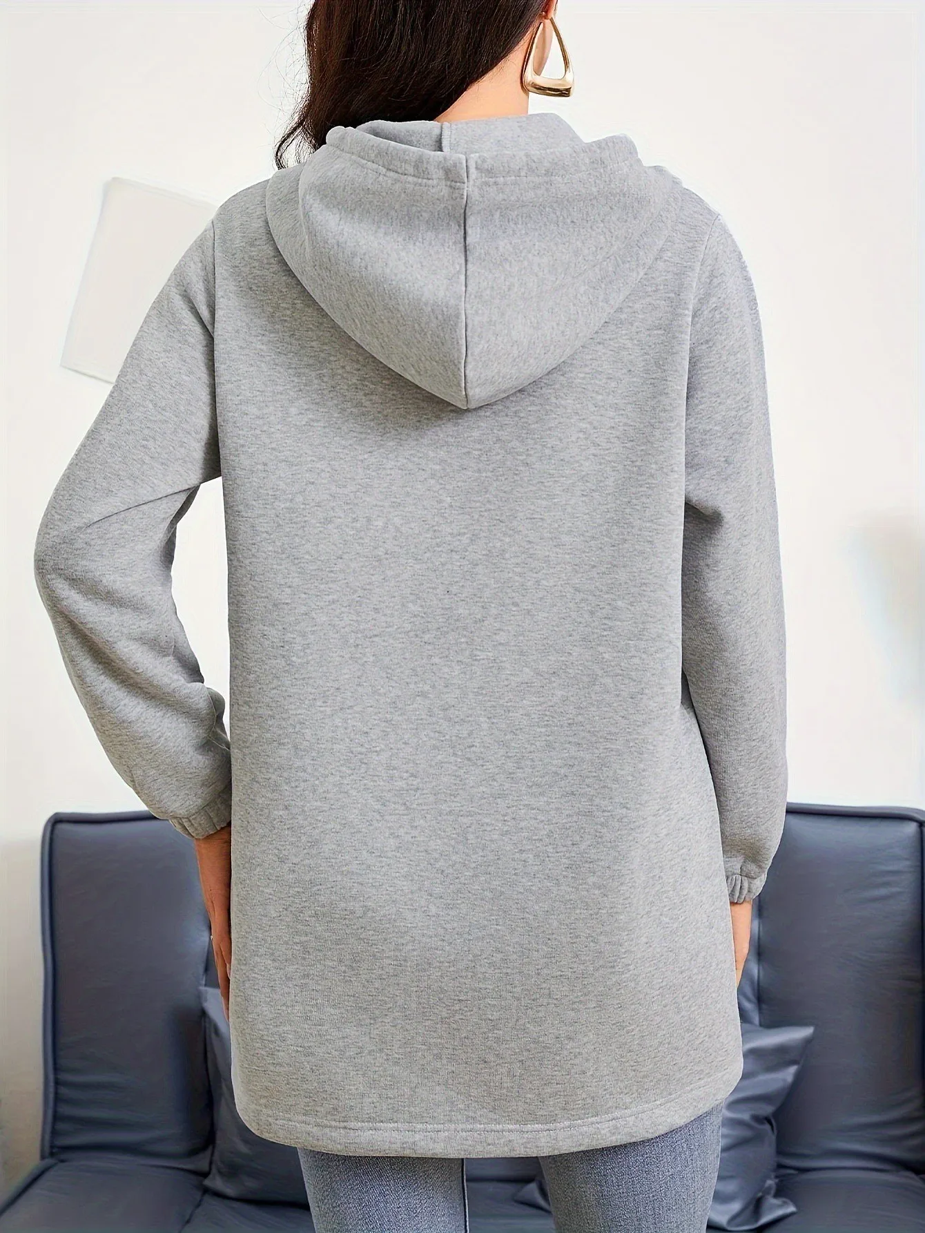 Women's And Women Zip-Up Hoodie Thick Loose Fit Long Sleeve Mid Length Casual Basic Zipper Sweatshirt Regular Sleeve with Front