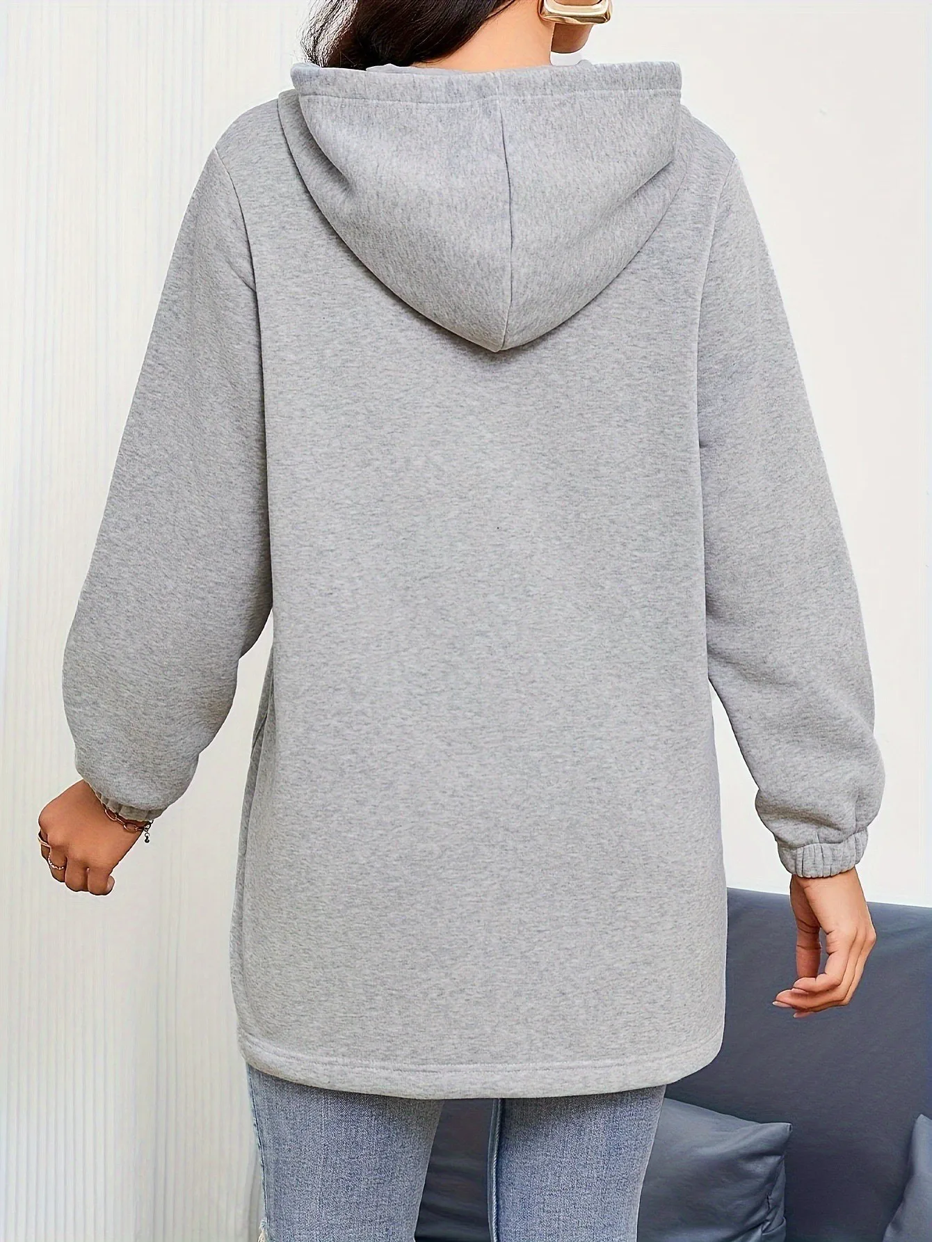 Women's And Women Zip-Up Hoodie Thick Loose Fit Long Sleeve Mid Length Casual Basic Zipper Sweatshirt Regular Sleeve with Front