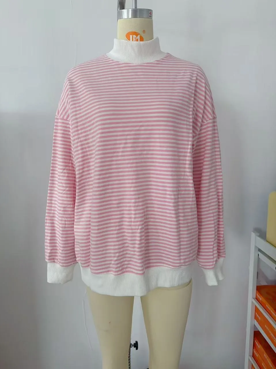 Casual Long Sleeve Hoodie Regular Length Western Style with Striped Mock Neck Pullover Women Sweatshirts for Autumn Streetwear